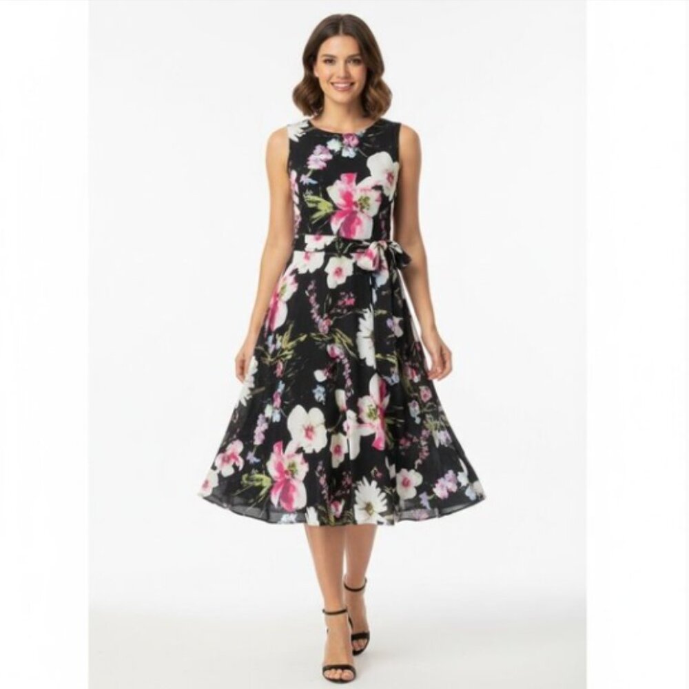 TALBOTS SUMMER DRESS SILK FLORAL MAXI SZ 14 LINED